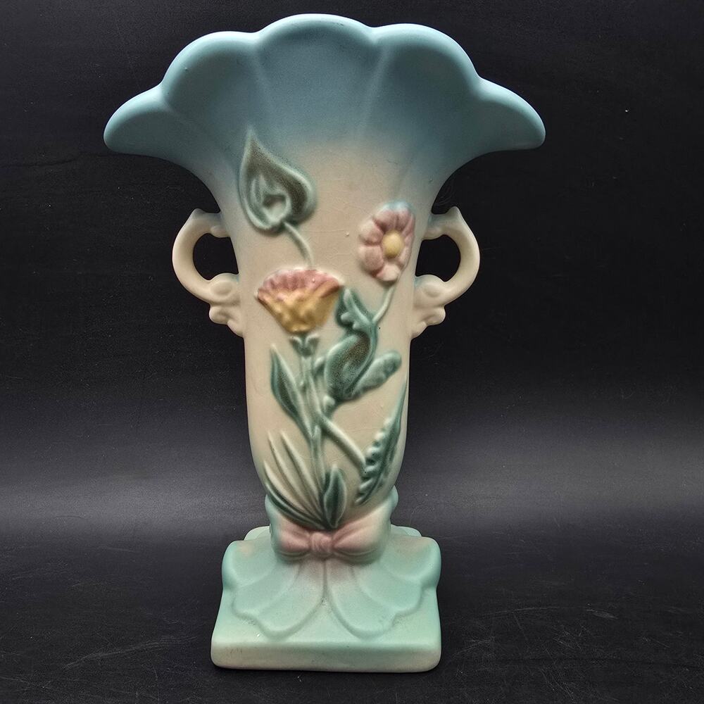 Hull Art Pottery Bow Knot Blue Flower Vase Vintage USA Ceramic
